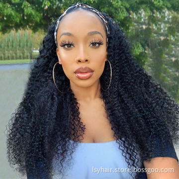 African American Women Curly Headband Wigs Virgin Human Hair Headband Wig